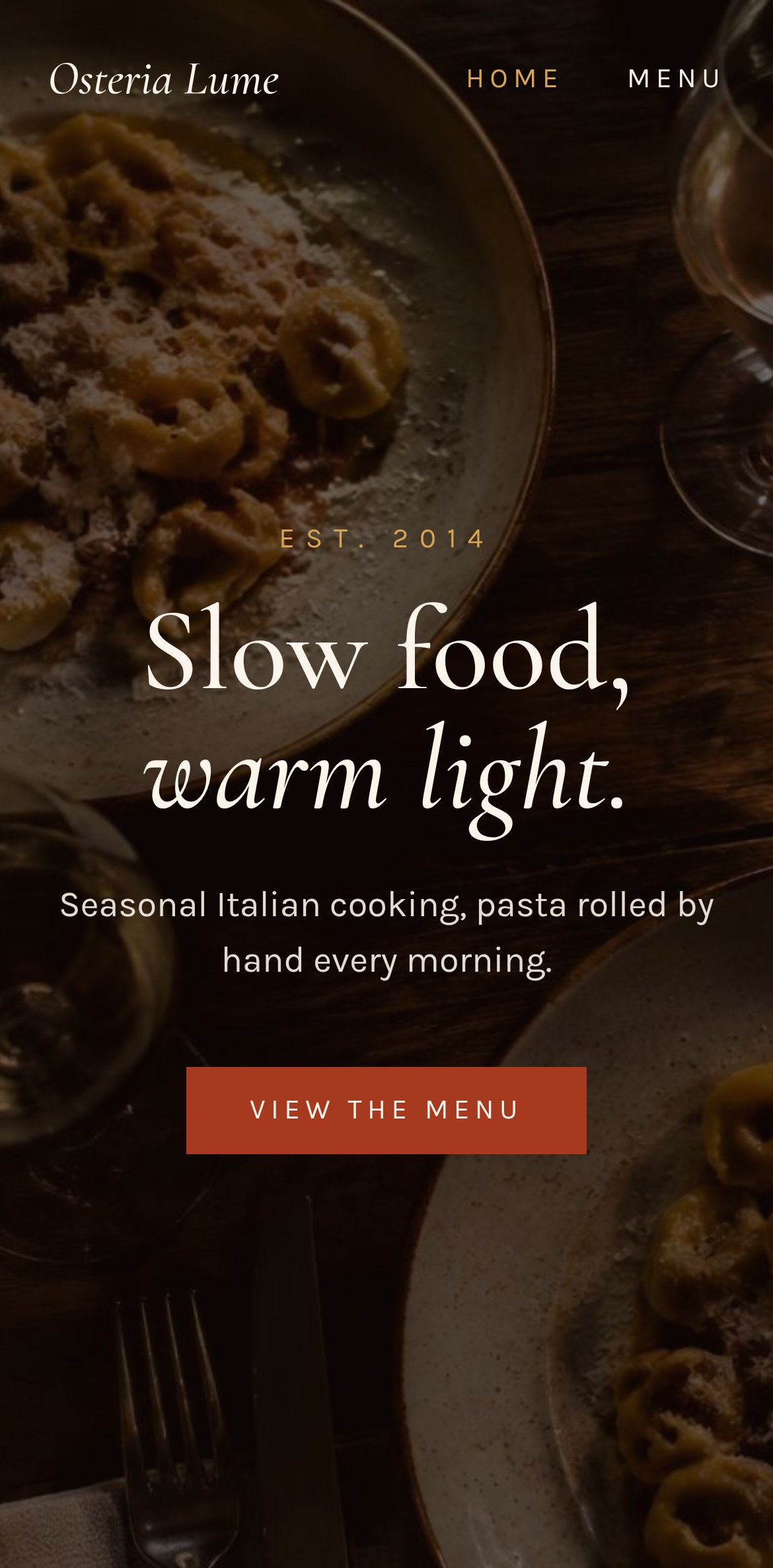 Osteria Lume homepage on mobile