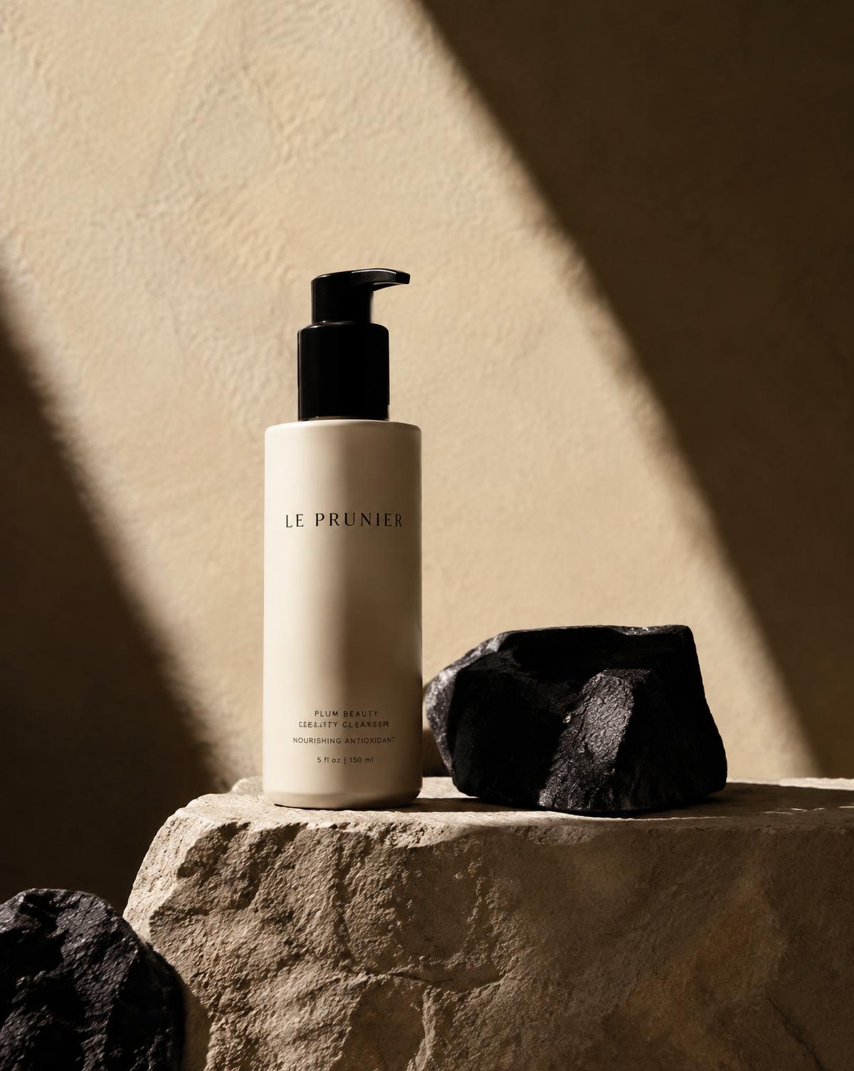 Skincare product on stone in sunlight